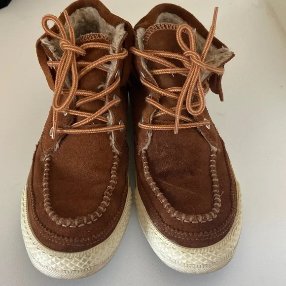 Converse Shoes Converse Brown Suede W Fringe Moccasin Style Faux Fur Trim Poshmark